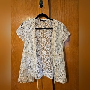 Vintage lace tie front top